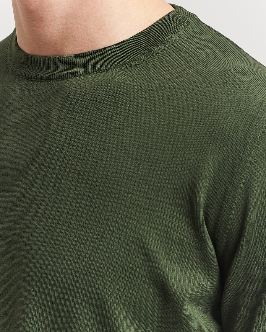 Hombres | Jerséis y prendas de punto | Canali | Cotton Crew Neck Pullover Dark Green