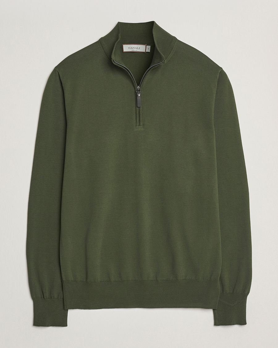 Hombres | Jerséis y prendas de punto | Canali | Cotton Half Zip Dark Green