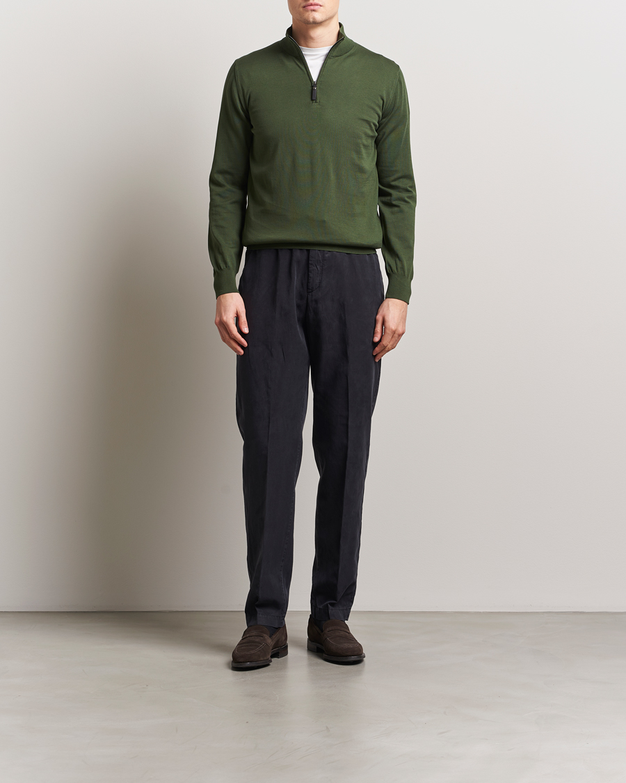 Hombres | Jerséis y prendas de punto | Canali | Cotton Half Zip Dark Green