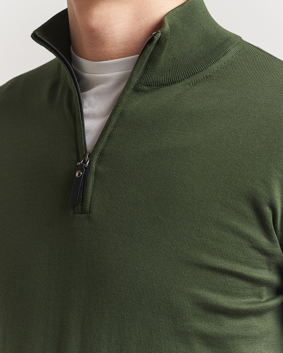 Hombres | Jerséis y prendas de punto | Canali | Cotton Half Zip Dark Green