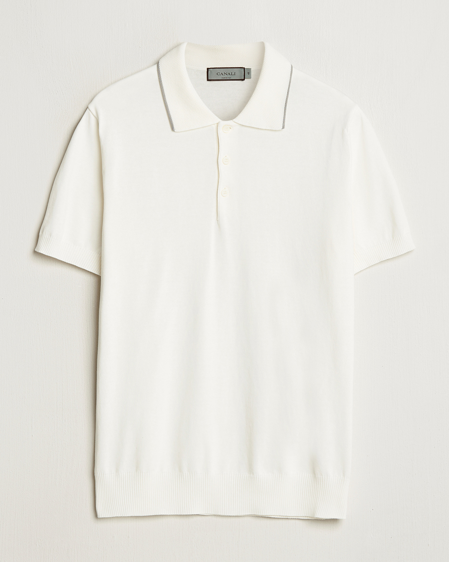 Hombres | Polos | Canali | Contrast Short Sleeve Polo White