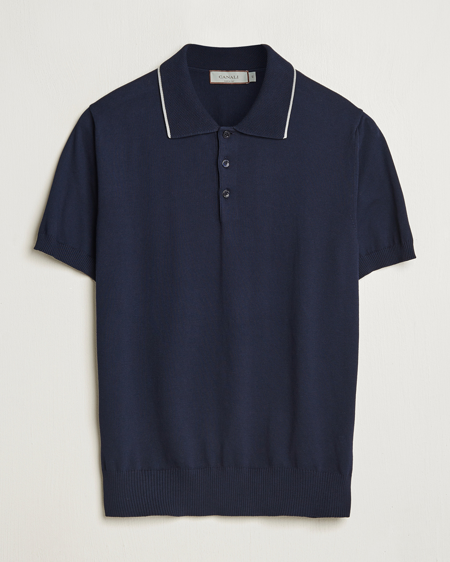 Hombres | Polos | Canali | Contrast Short Sleeve Polo Navy