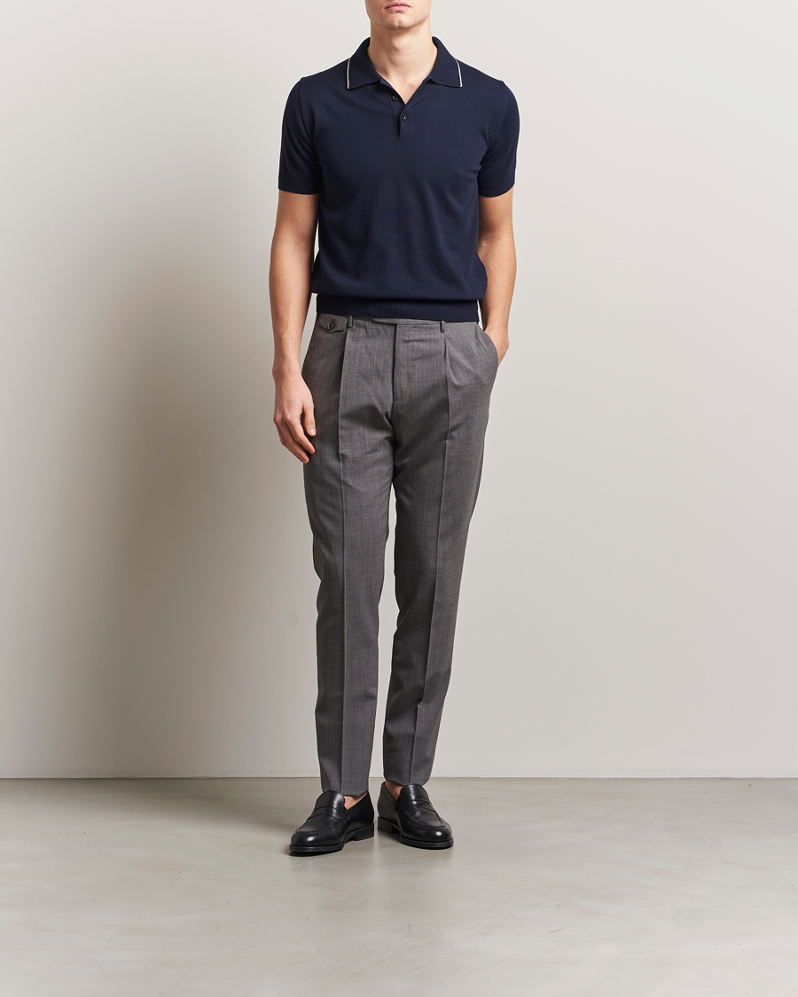 Hombres | Polos | Canali | Contrast Short Sleeve Polo Navy