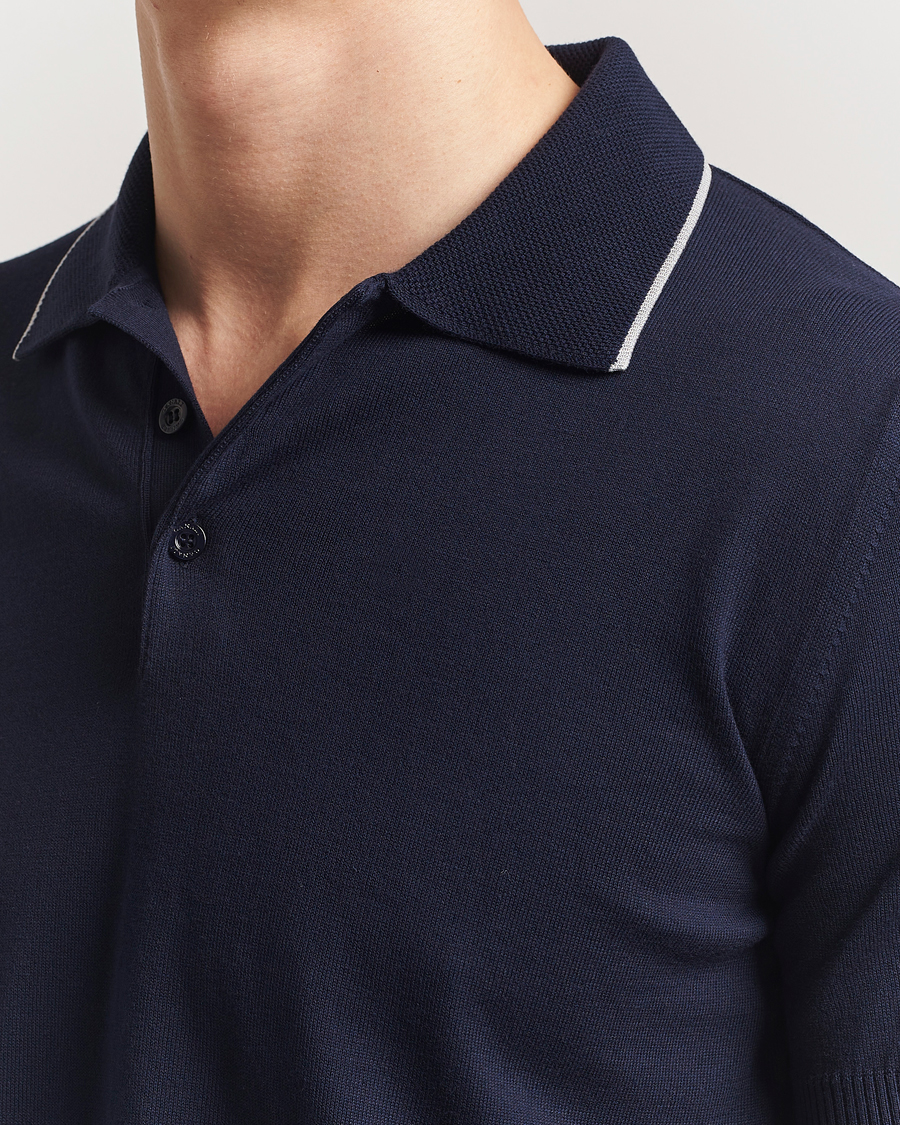 Hombres | Polos | Canali | Contrast Short Sleeve Polo Navy