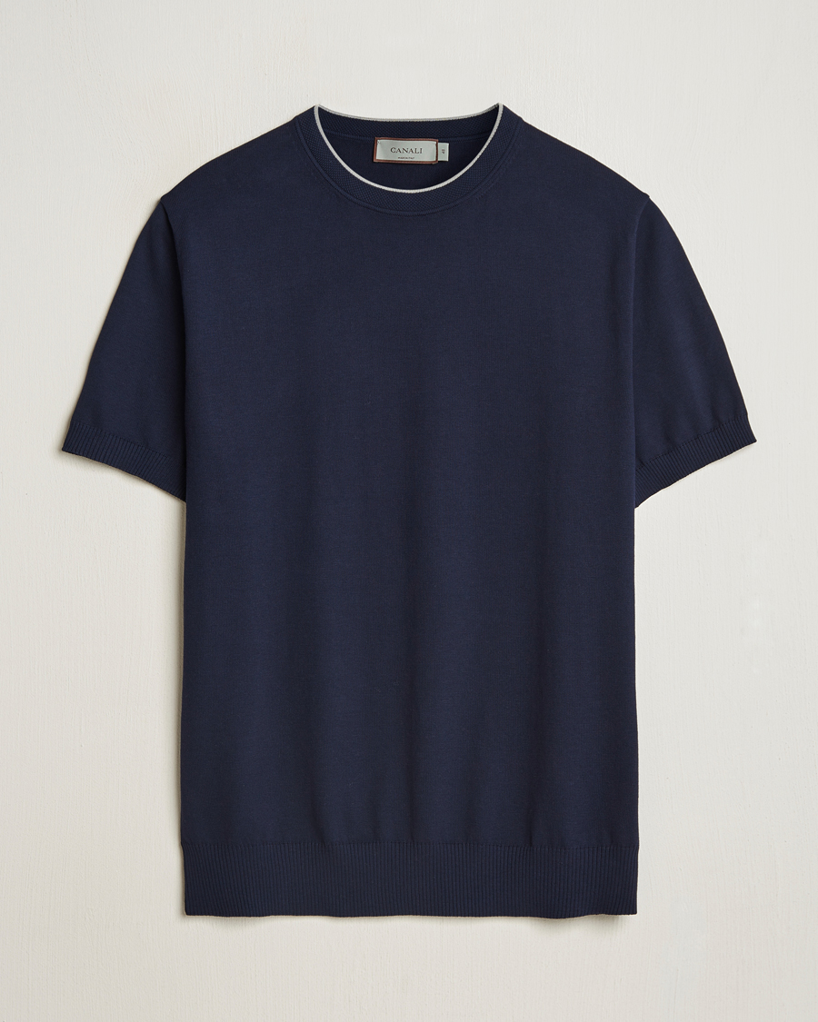 Hombres | Camisetas | Canali | Contrast Short Sleeve T-Shirt Navy