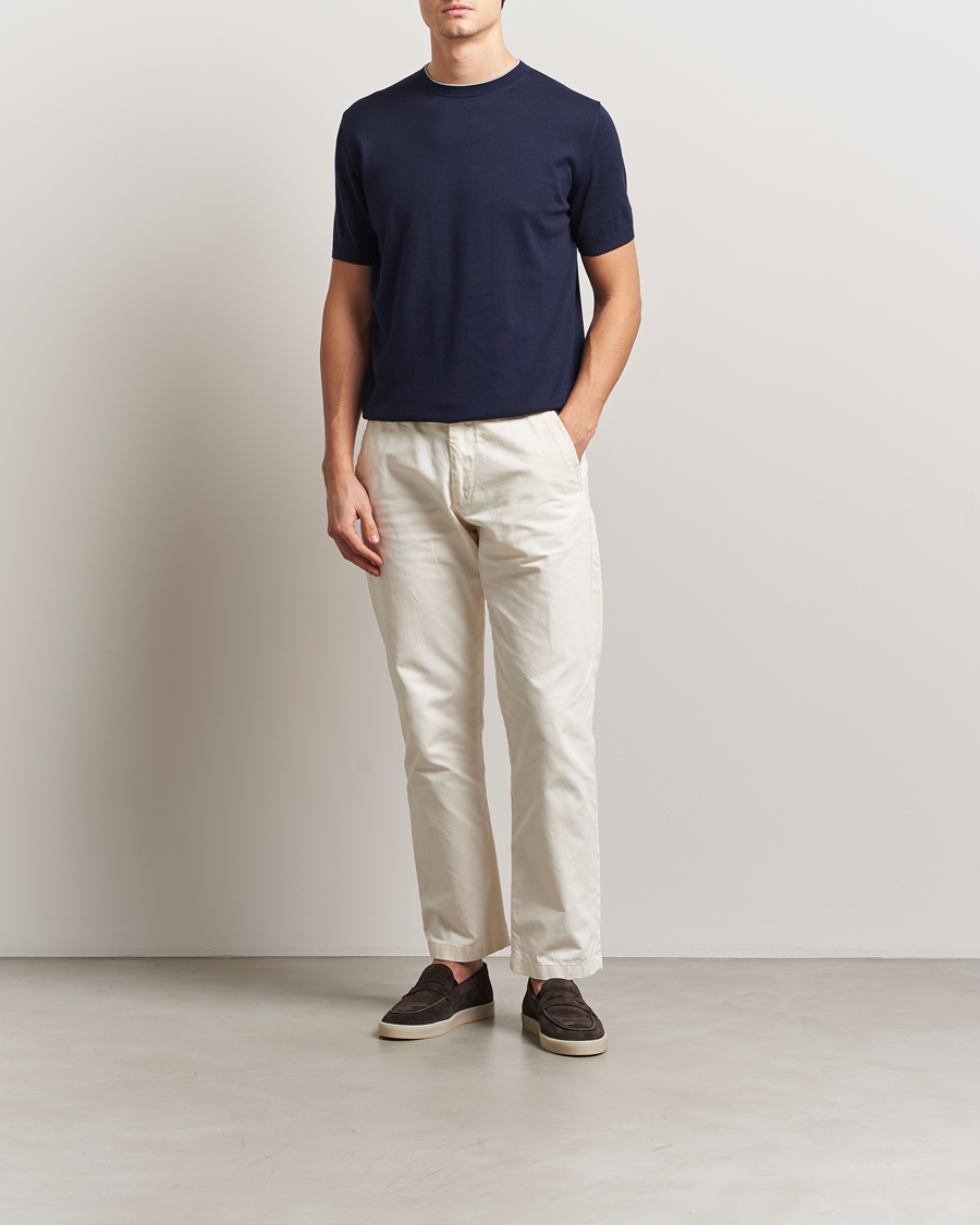 Hombres | Camisetas | Canali | Contrast Short Sleeve T-Shirt Navy