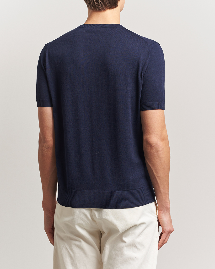 Hombres | Camisetas | Canali | Contrast Short Sleeve T-Shirt Navy
