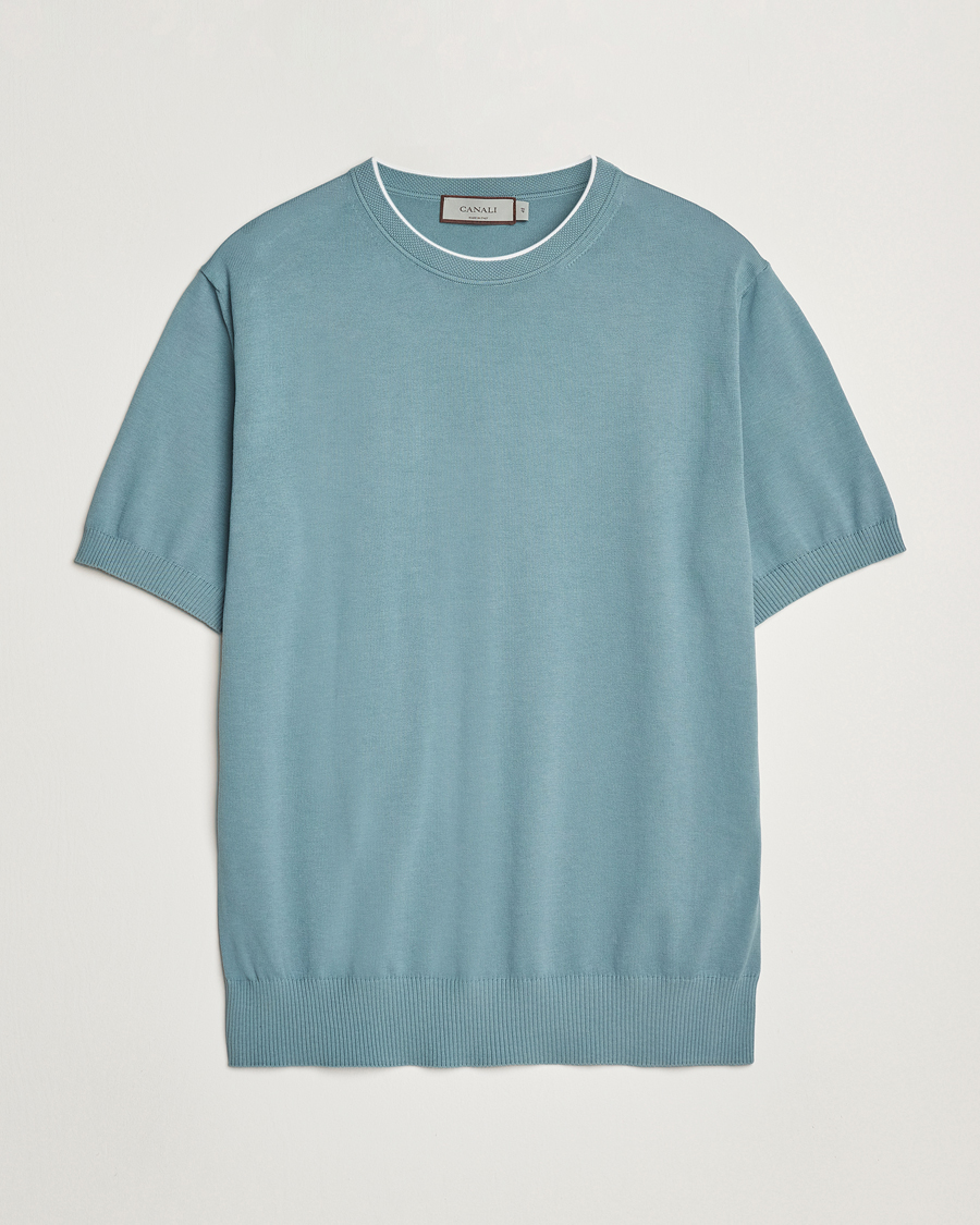 Hombres | Camisetas | Canali | Contrast Short Sleeve T-Shirt Teal