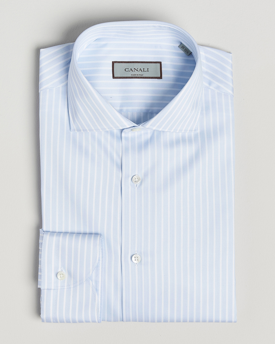 Hombres | Camisas | Canali | Slim Fit Striped Cotton Shirt Light Blue