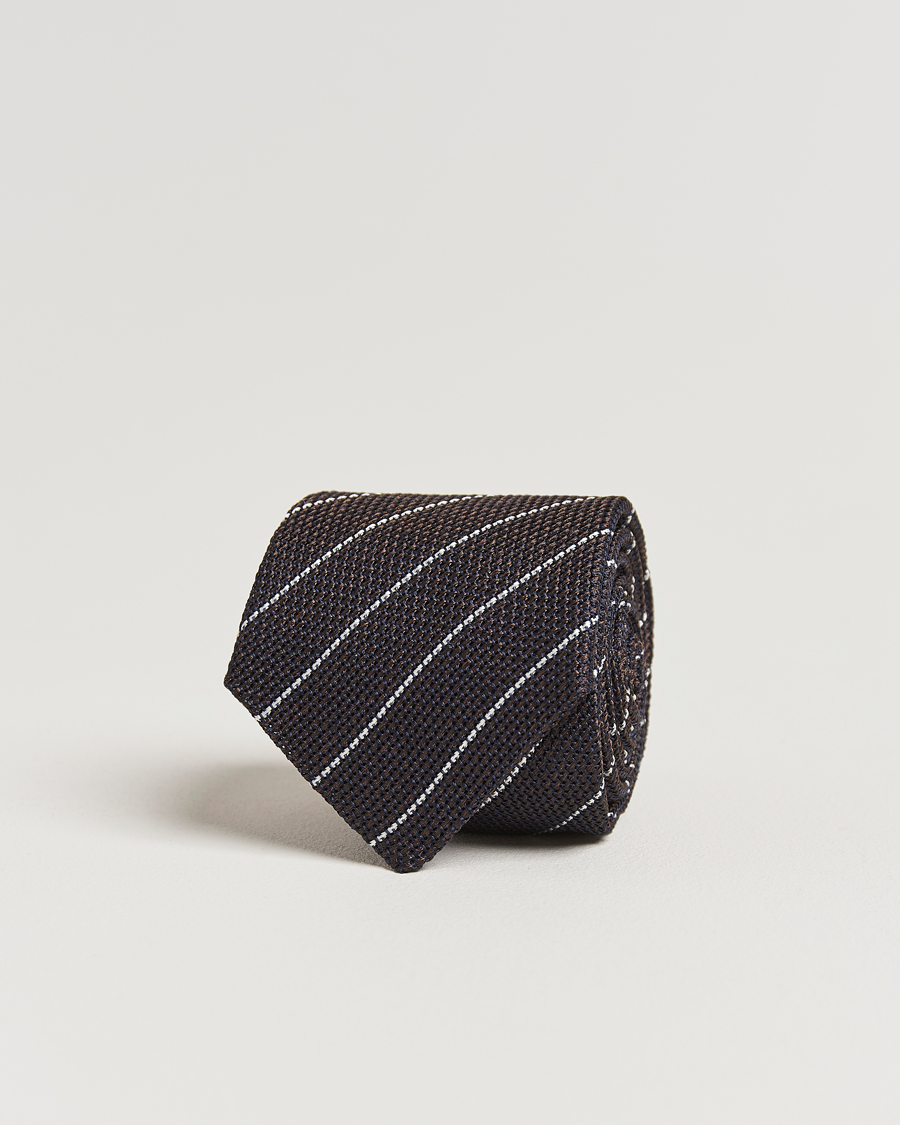 Hombres | Canali Garza Regimental Stripe Silk Tie Dark Brown | Canali | Garza Regimental Stripe Silk Tie Dark Brown