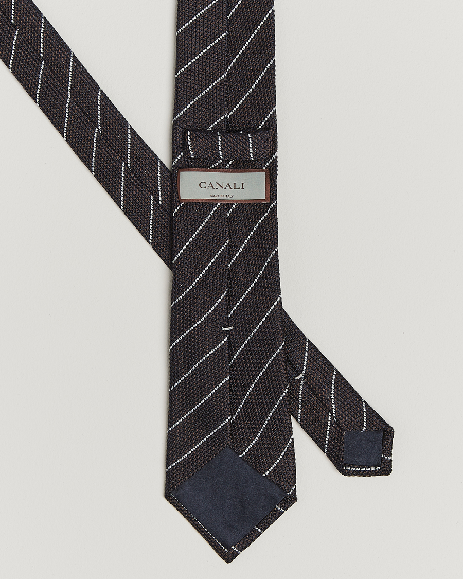 Hombres | Canali Garza Regimental Stripe Silk Tie Dark Brown | Canali | Garza Regimental Stripe Silk Tie Dark Brown