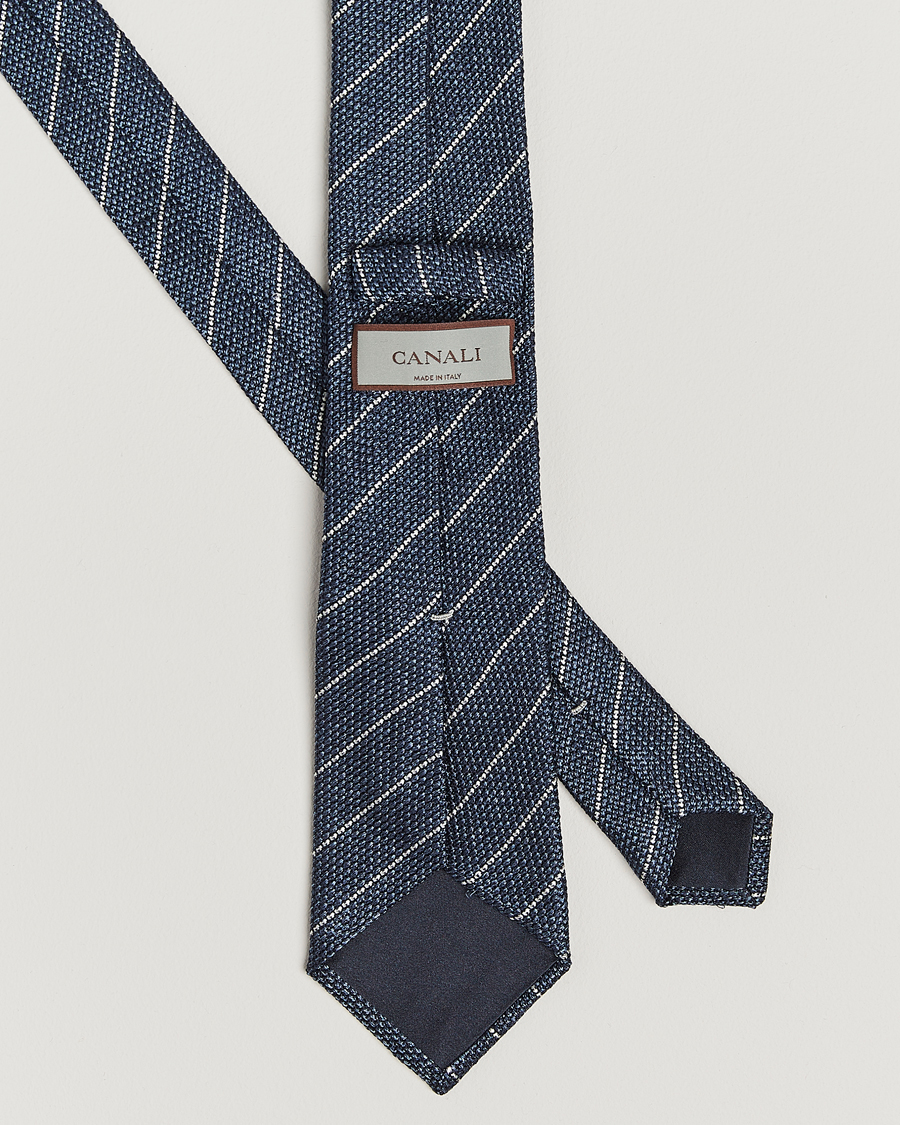 Hombres | Canali Garza Regimental Stripe Silk Tie Dark Blue | Canali | Garza Regimental Stripe Silk Tie Dark Blue