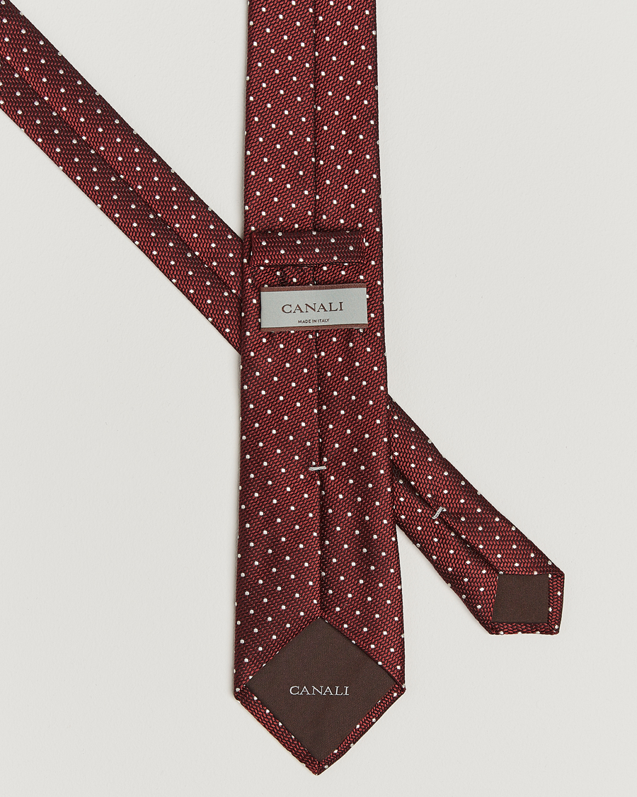 Hombres | Canali Micro Dot Silk Tie Burgundy | Canali | Micro Dot Silk Tie Burgundy