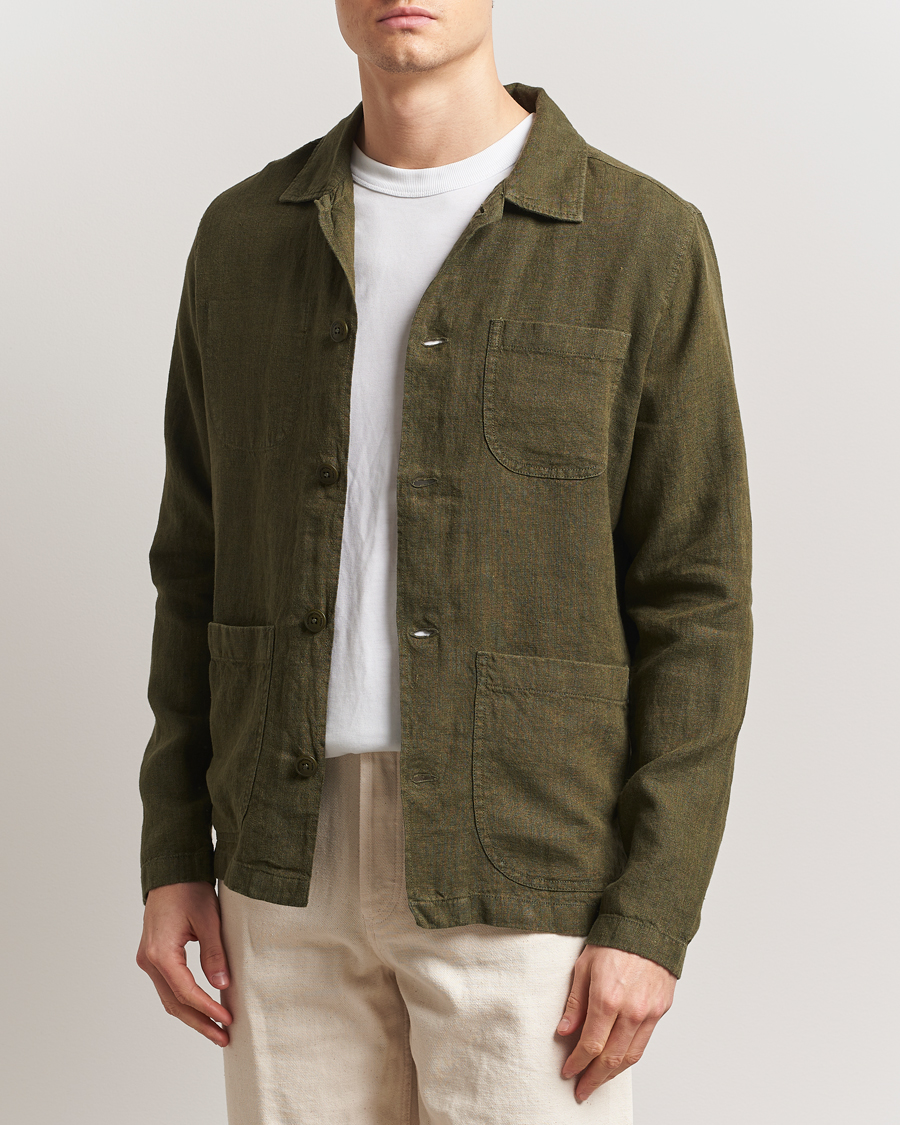 Hombres | Camisas | KnowledgeCotton Apparel | Linen Overshirt Burnt Olive