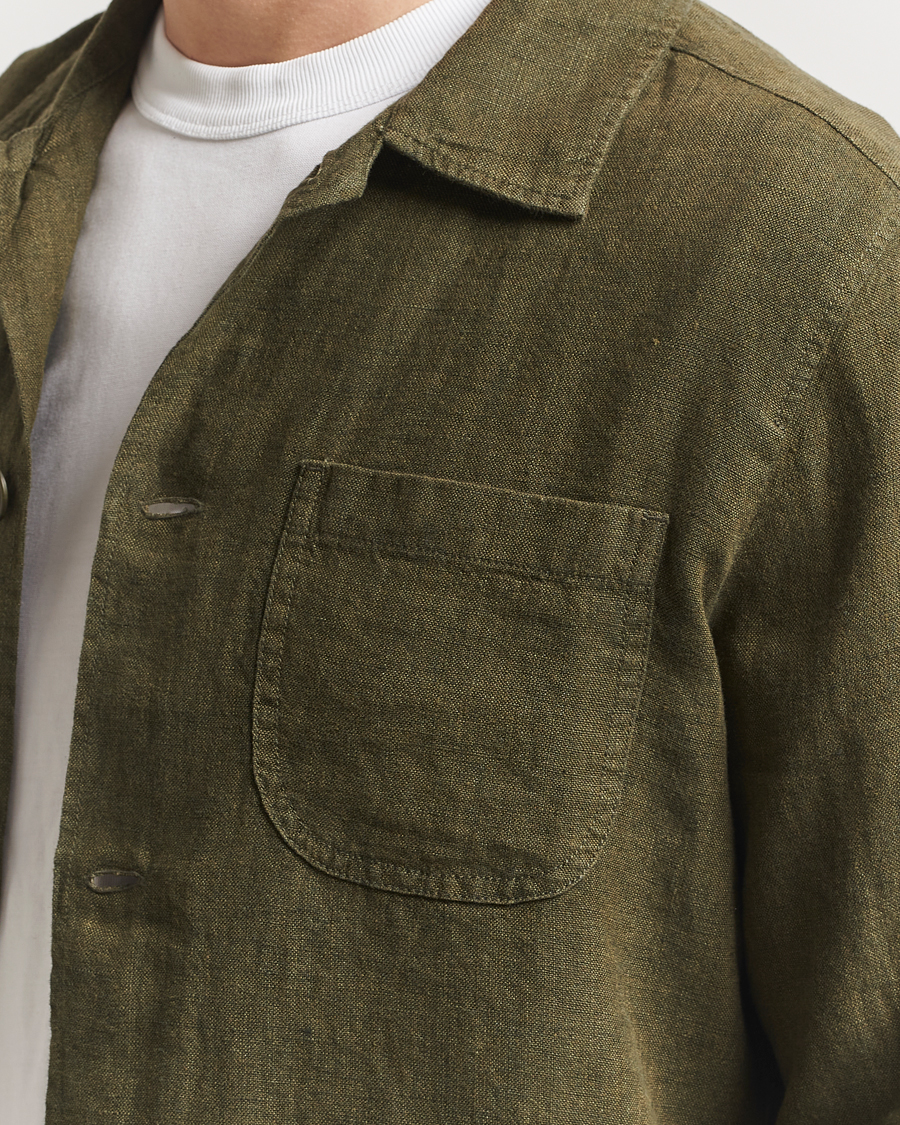 Hombres | Camisas | KnowledgeCotton Apparel | Linen Overshirt Burnt Olive