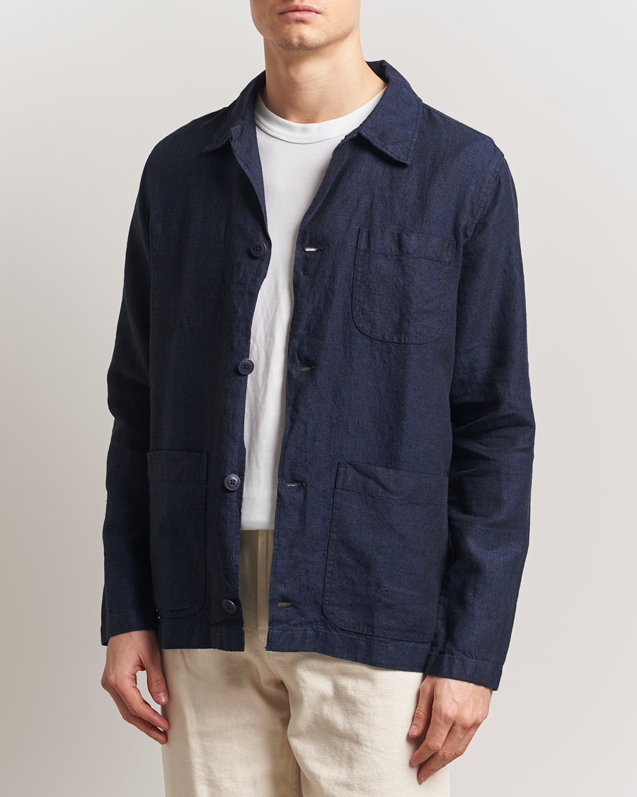 Hombres | Camisas | KnowledgeCotton Apparel | Linen Overshirt Total Eclipse
