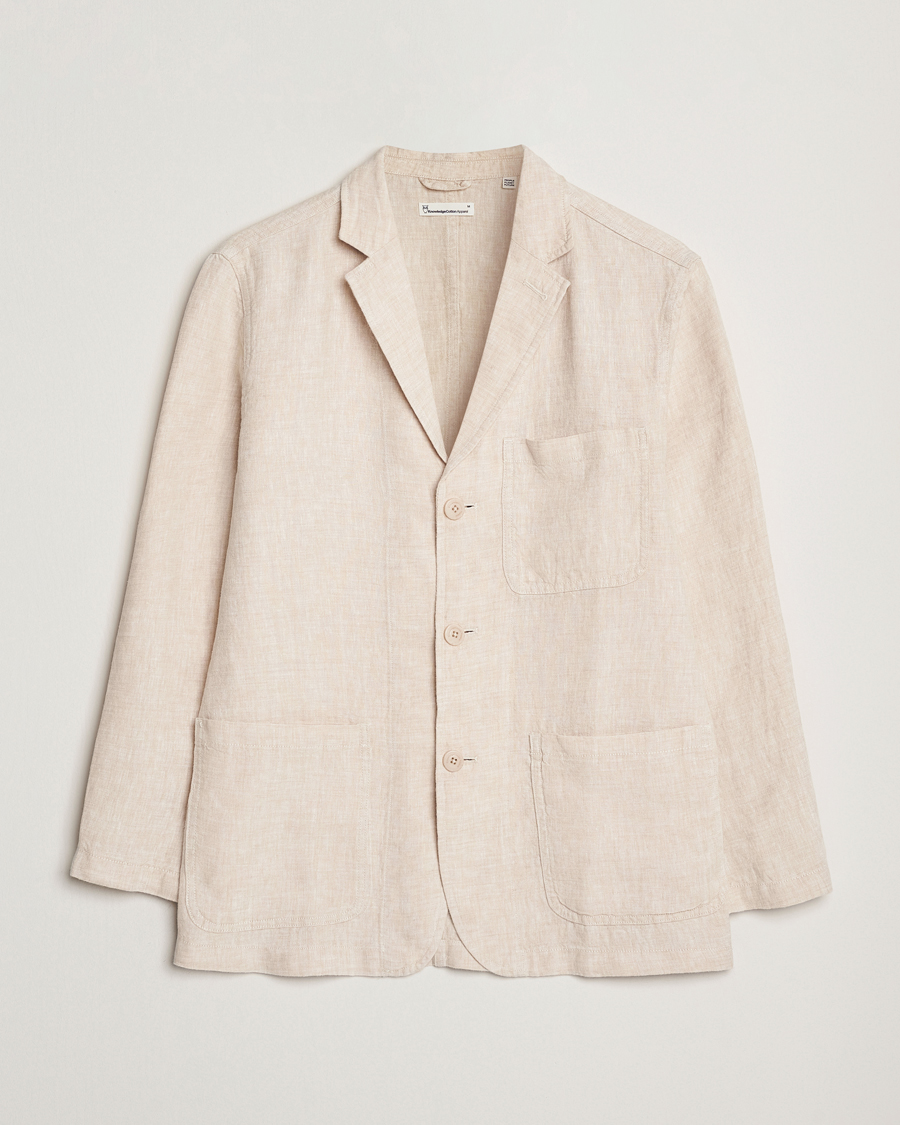 Hombres | Blazers | KnowledgeCotton Apparel | Linen Blazer Light Feather Grey