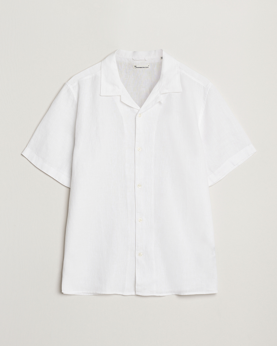 Hombres | Camisas | KnowledgeCotton Apparel | Short Sleeve Linen Resort Shirt Bright White