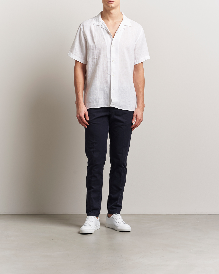 Hombres | Camisas | KnowledgeCotton Apparel | Short Sleeve Linen Resort Shirt Bright White