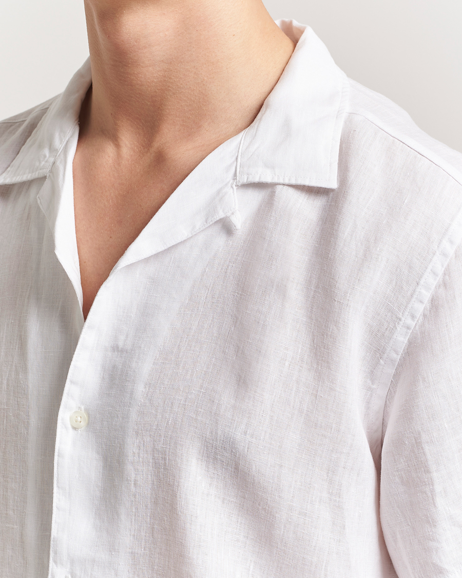 Hombres | Camisas | KnowledgeCotton Apparel | Short Sleeve Linen Resort Shirt Bright White