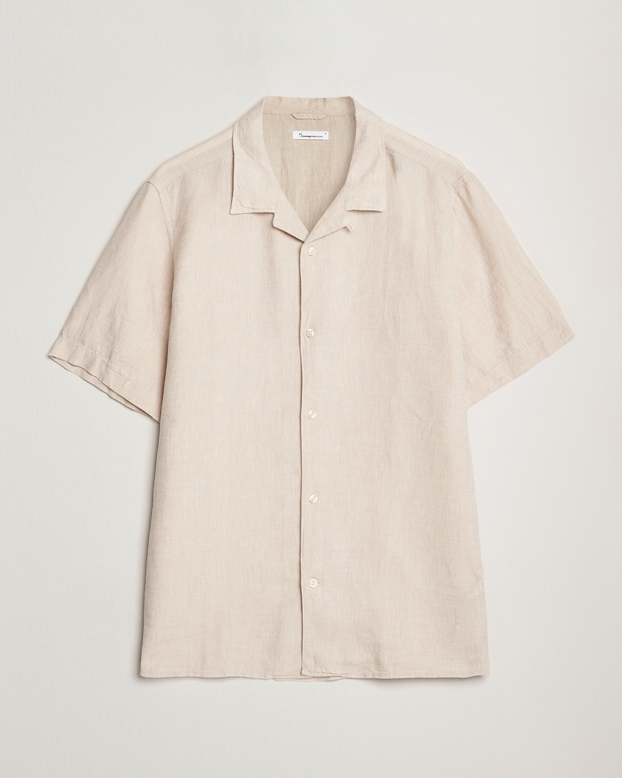 Hombres | Camisas | KnowledgeCotton Apparel | Short Sleeve Linen Resort Shirt Light Feather Grey