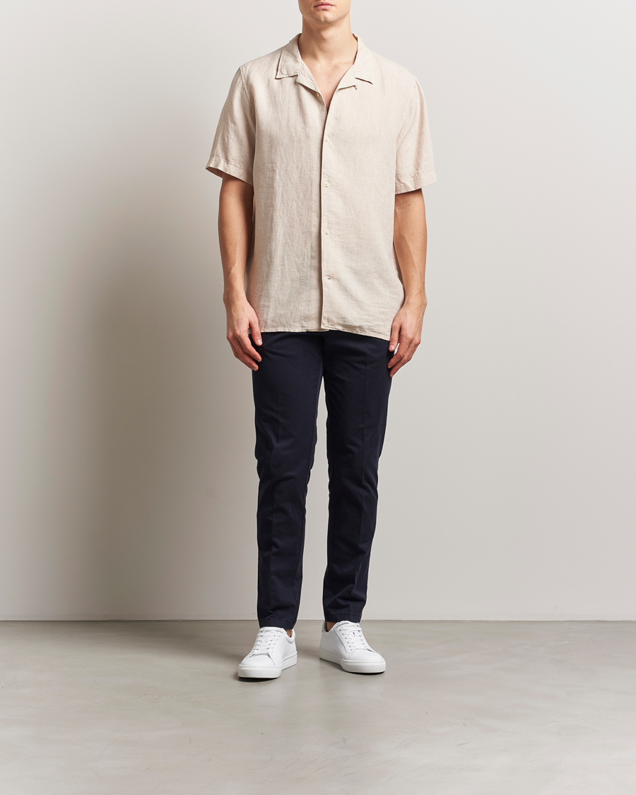 Hombres | Camisas | KnowledgeCotton Apparel | Short Sleeve Linen Resort Shirt Light Feather Grey