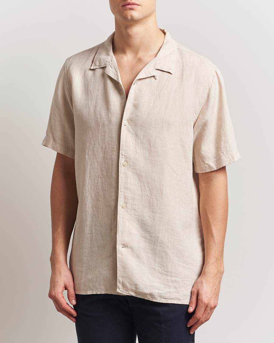 Hombres | Camisas | KnowledgeCotton Apparel | Short Sleeve Linen Resort Shirt Light Feather Grey