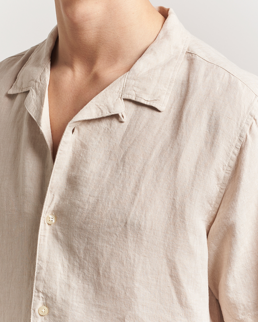 Hombres | Camisas | KnowledgeCotton Apparel | Short Sleeve Linen Resort Shirt Light Feather Grey