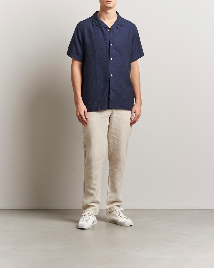 Hombres | Camisas | KnowledgeCotton Apparel | Short Sleeve Linen Resort Shirt Total Eclipse