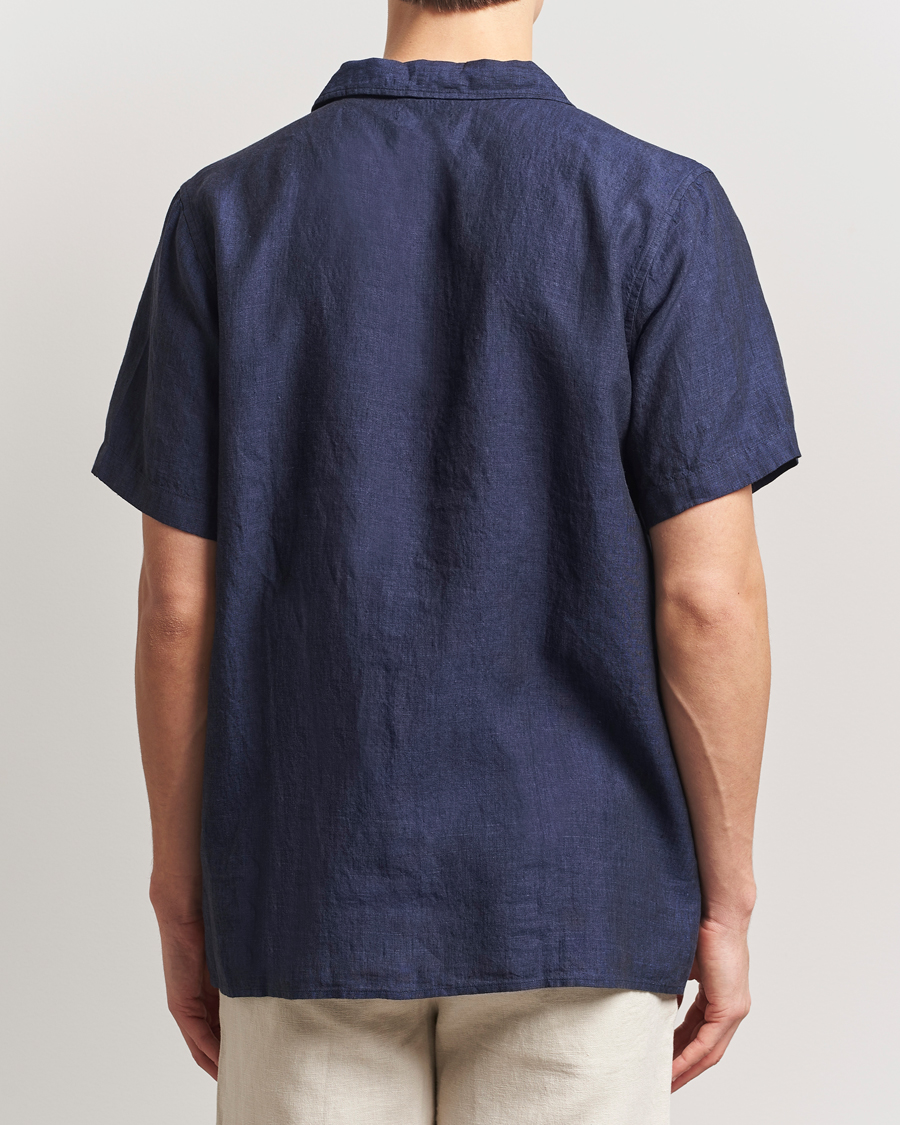 Hombres | Camisas | KnowledgeCotton Apparel | Short Sleeve Linen Resort Shirt Total Eclipse