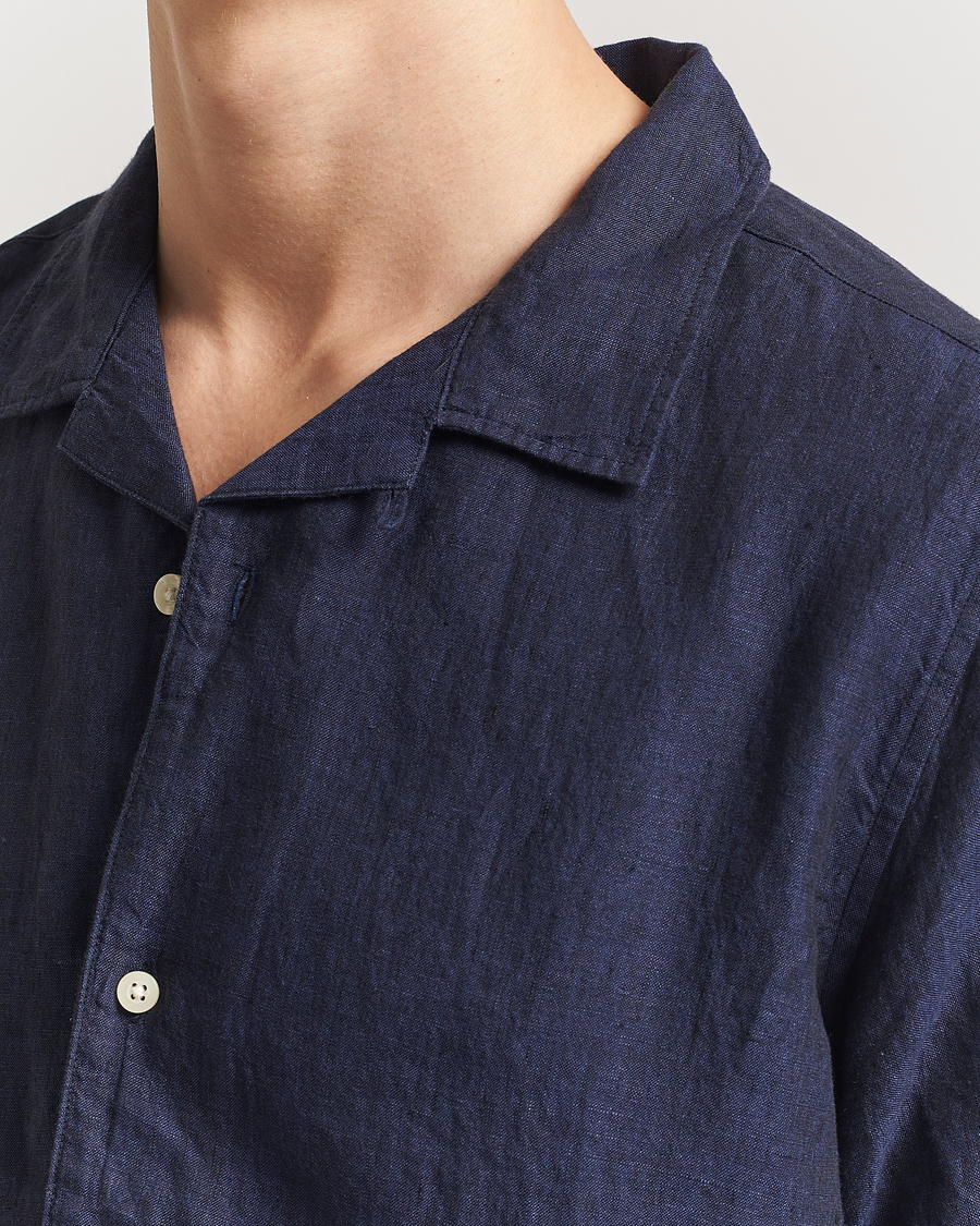 Hombres | Camisas | KnowledgeCotton Apparel | Short Sleeve Linen Resort Shirt Total Eclipse