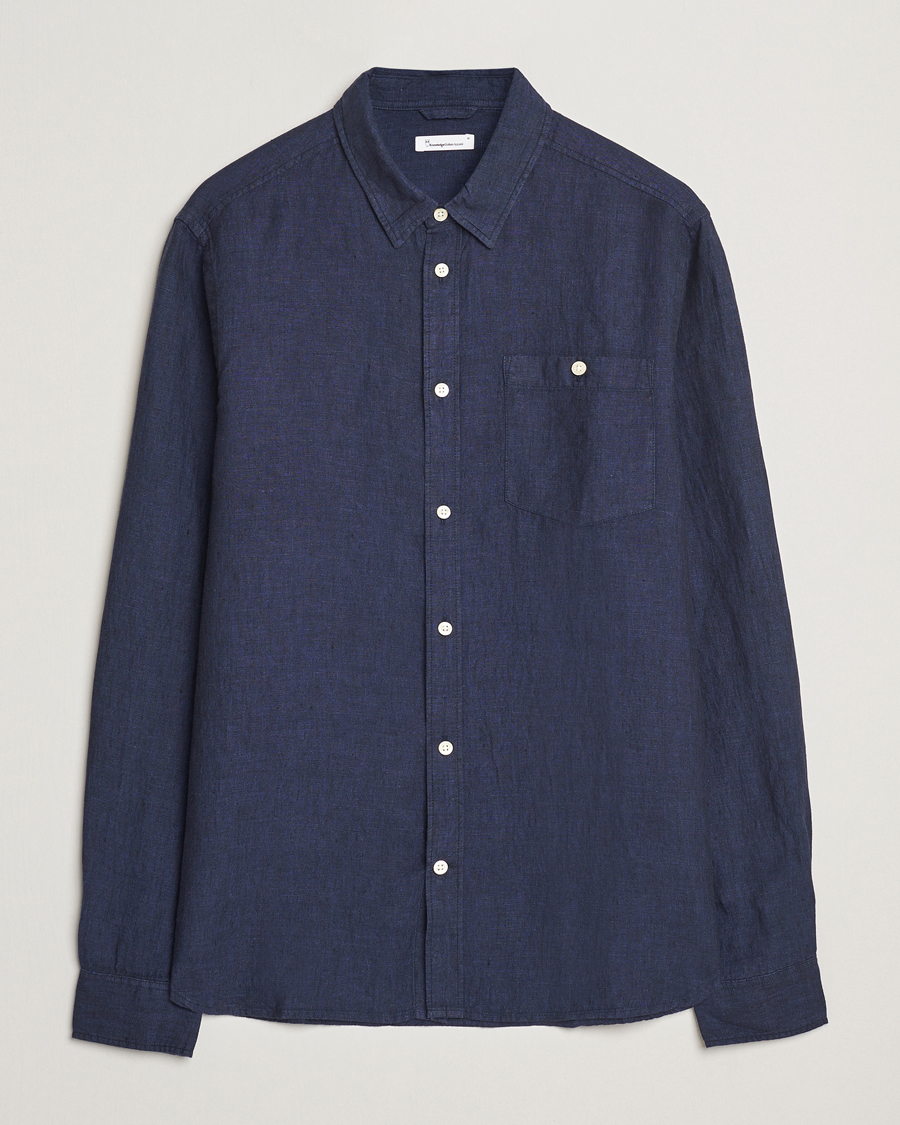 Hombres | Camisas | KnowledgeCotton Apparel | Regular Linen Shirt Total Eclipse