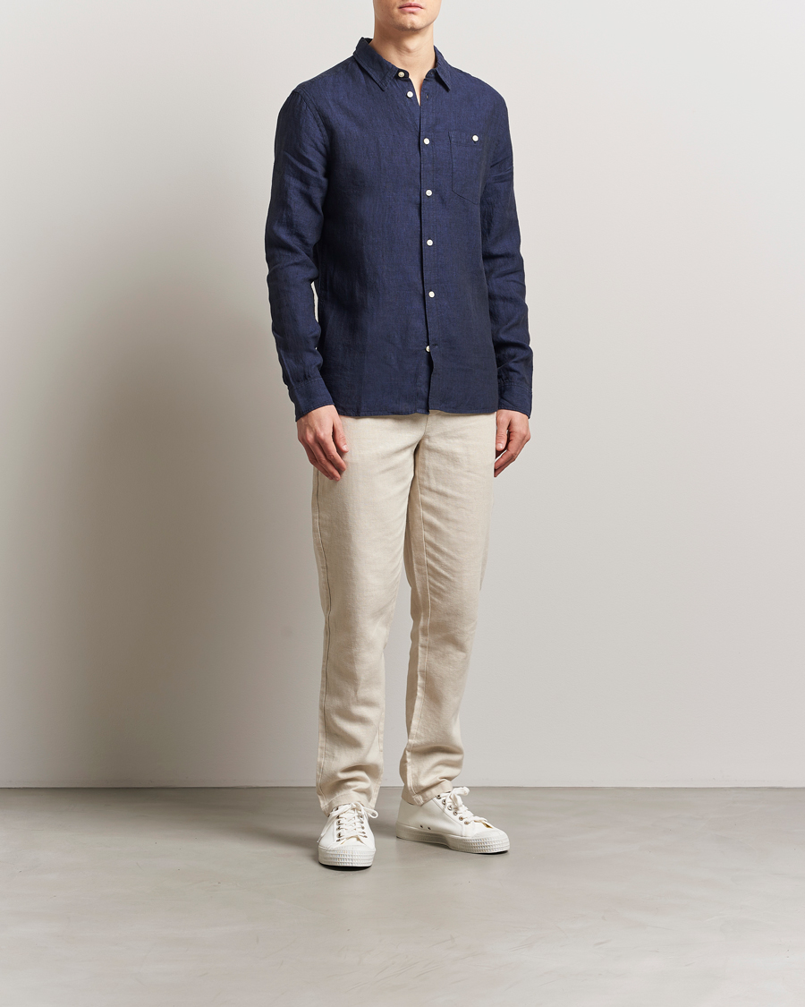 Hombres | Camisas | KnowledgeCotton Apparel | Regular Linen Shirt Total Eclipse