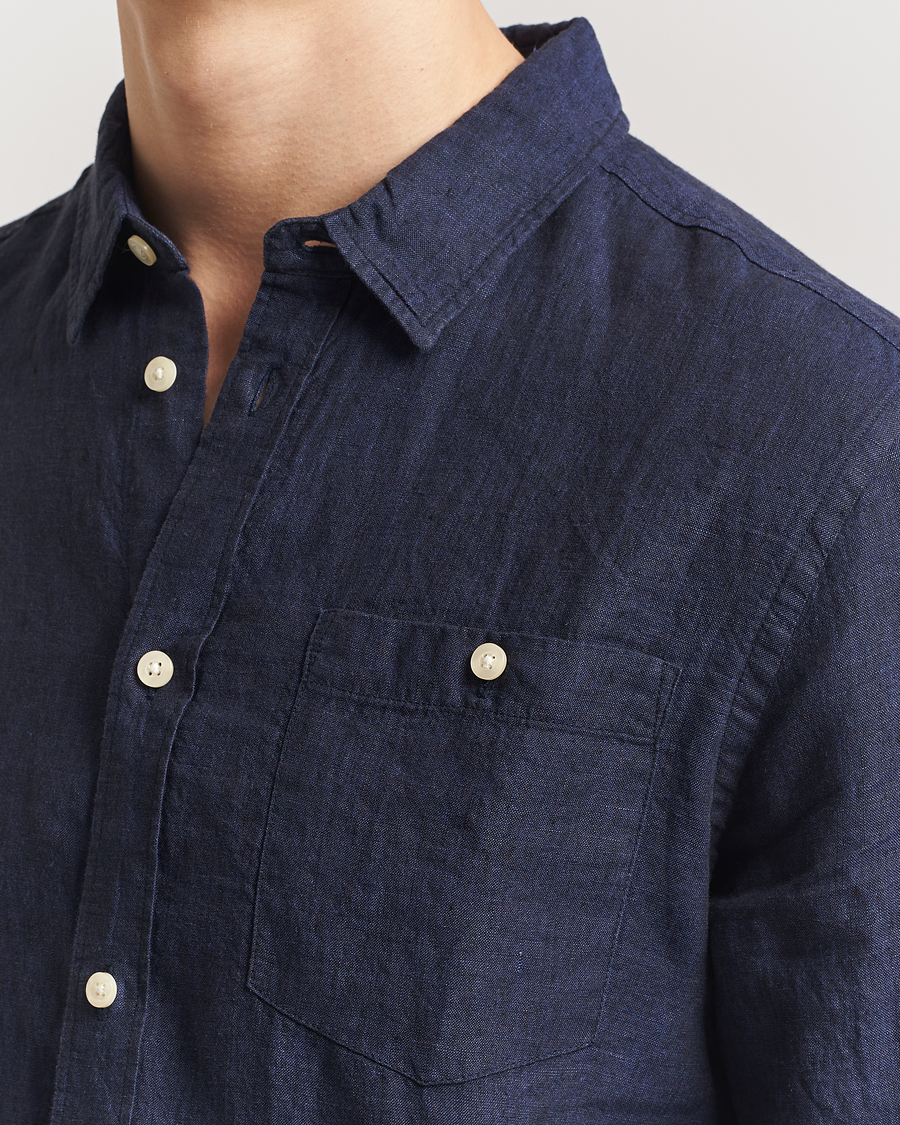 Hombres | Camisas | KnowledgeCotton Apparel | Regular Linen Shirt Total Eclipse
