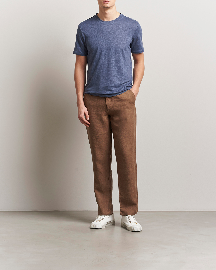 Hombres | Camisetas | KnowledgeCotton Apparel | Organic Linen T-Shirt Vintage Indigo