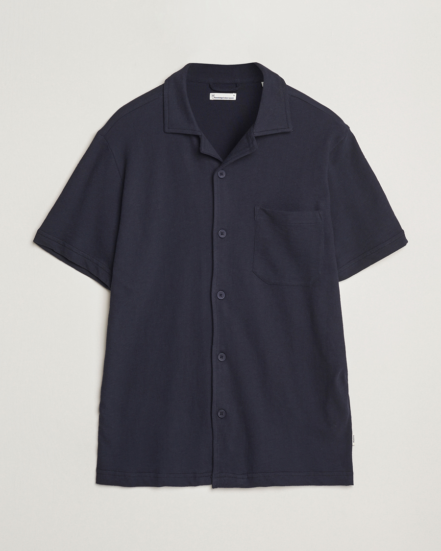 Hombres | Camisas | KnowledgeCotton Apparel | Short Sleeve Boucle Shirt Night Sky