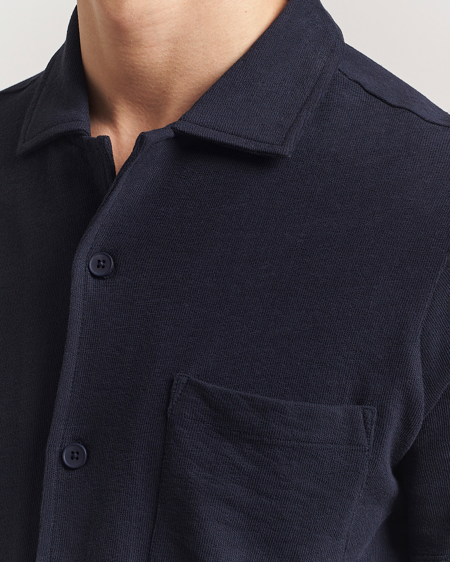 Hombres | Camisas | KnowledgeCotton Apparel | Short Sleeve Boucle Shirt Night Sky