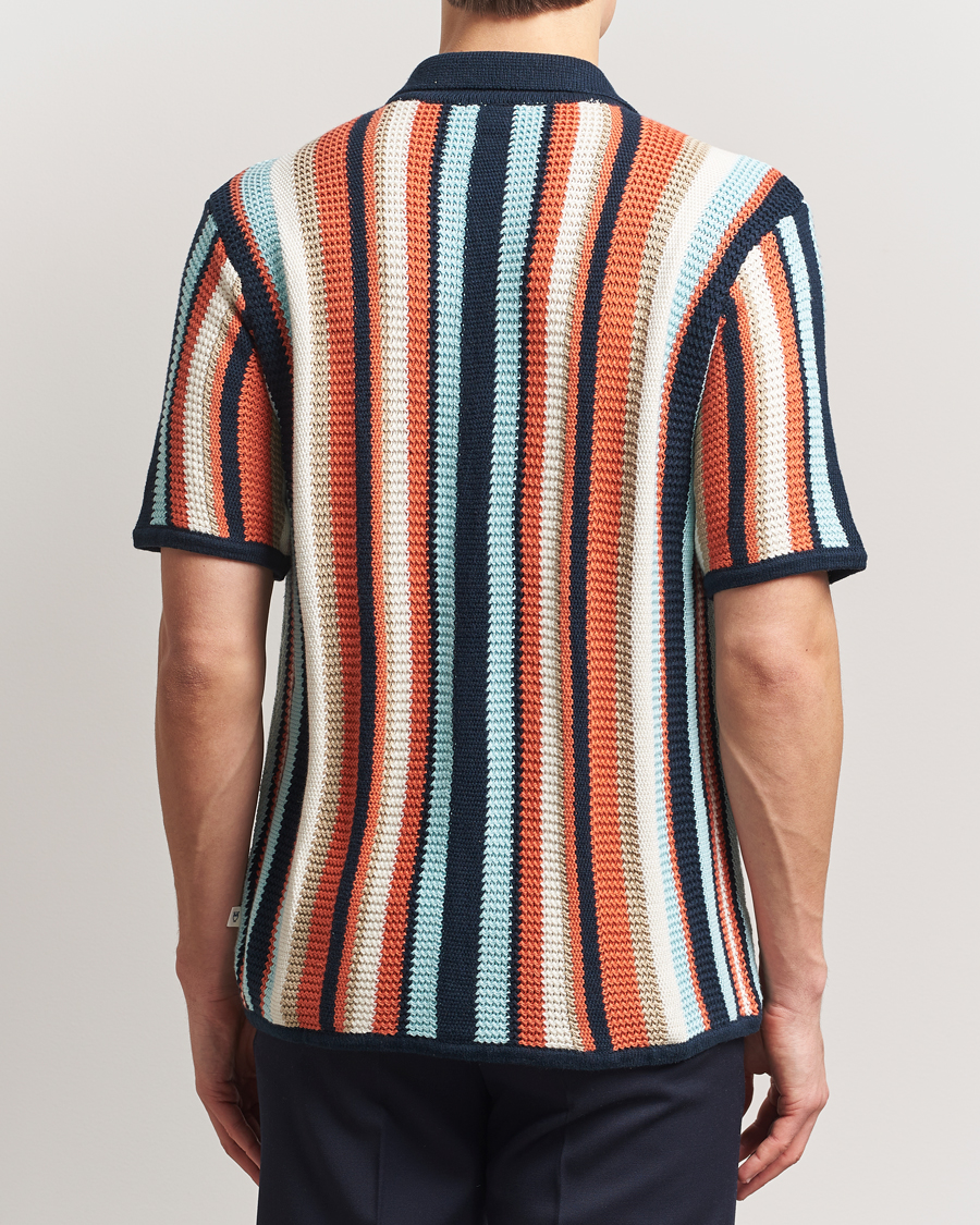 Hombres | Camisas | KnowledgeCotton Apparel | Knitted Multi Stripe Short Sleeve Shirt Blue