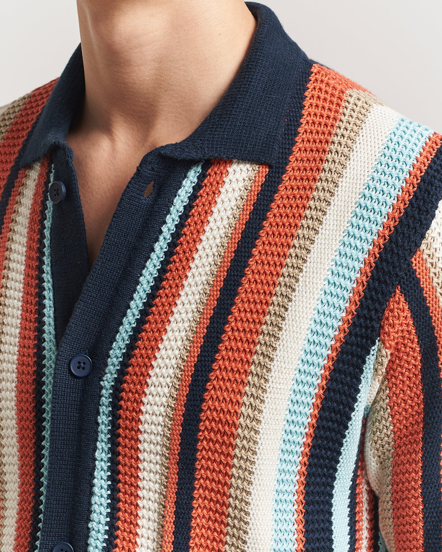 Hombres | Camisas | KnowledgeCotton Apparel | Knitted Multi Stripe Short Sleeve Shirt Blue