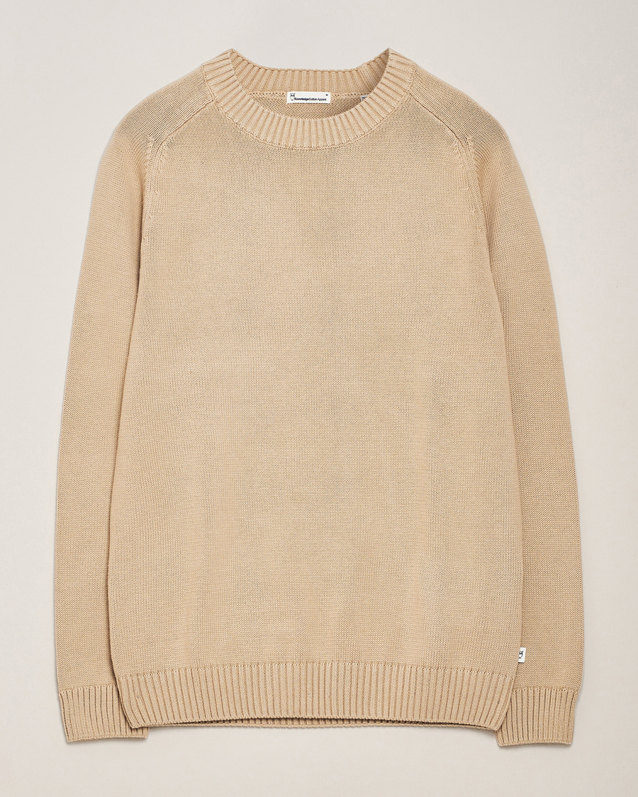 Hombres | Jerséis y prendas de punto | KnowledgeCotton Apparel | Plain Knitted Cotton Crew Light Feather Grey