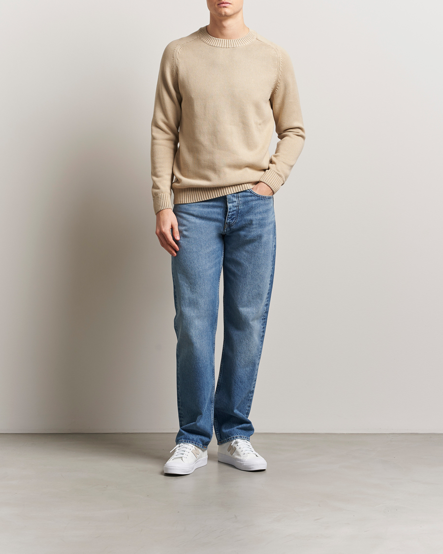 Hombres | Jerséis y prendas de punto | KnowledgeCotton Apparel | Plain Knitted Cotton Crew Light Feather Grey