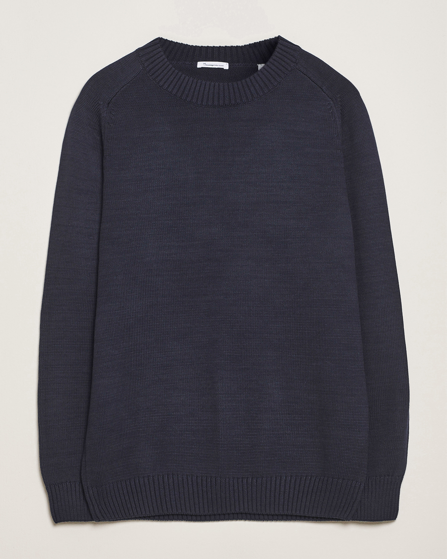 Hombres | Jerséis y prendas de punto | KnowledgeCotton Apparel | Plain Knitted Cotton Crewneck Night Sky