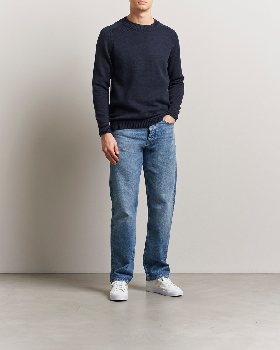 Hombres | Jerséis y prendas de punto | KnowledgeCotton Apparel | Plain Knitted Cotton Crewneck Night Sky