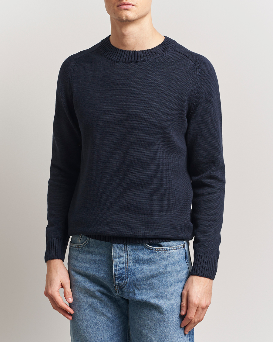Hombres | Jerséis y prendas de punto | KnowledgeCotton Apparel | Plain Knitted Cotton Crewneck Night Sky