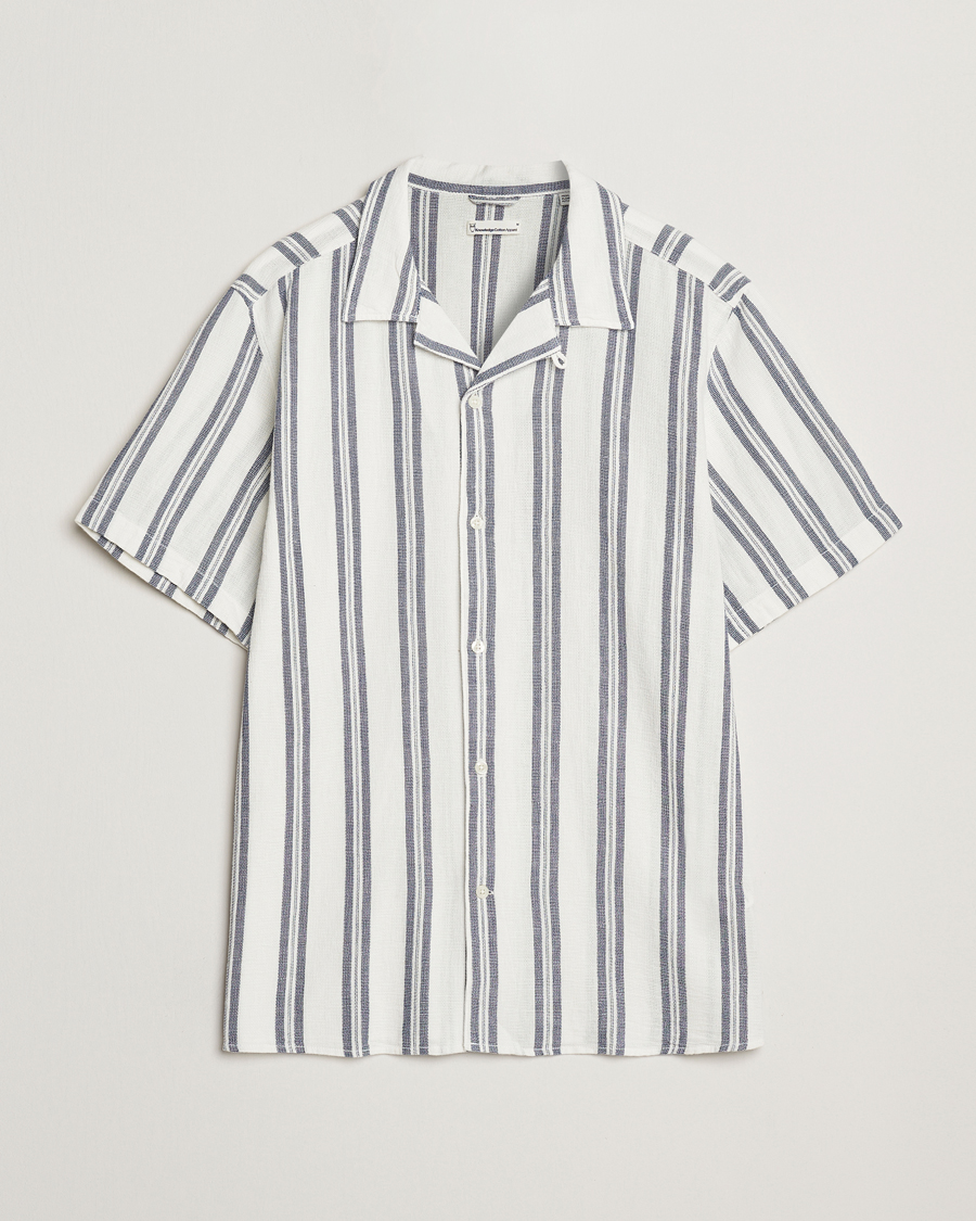 Hombres | Camisas | KnowledgeCotton Apparel | Box Short Sleeve Stripe Shirt Blue