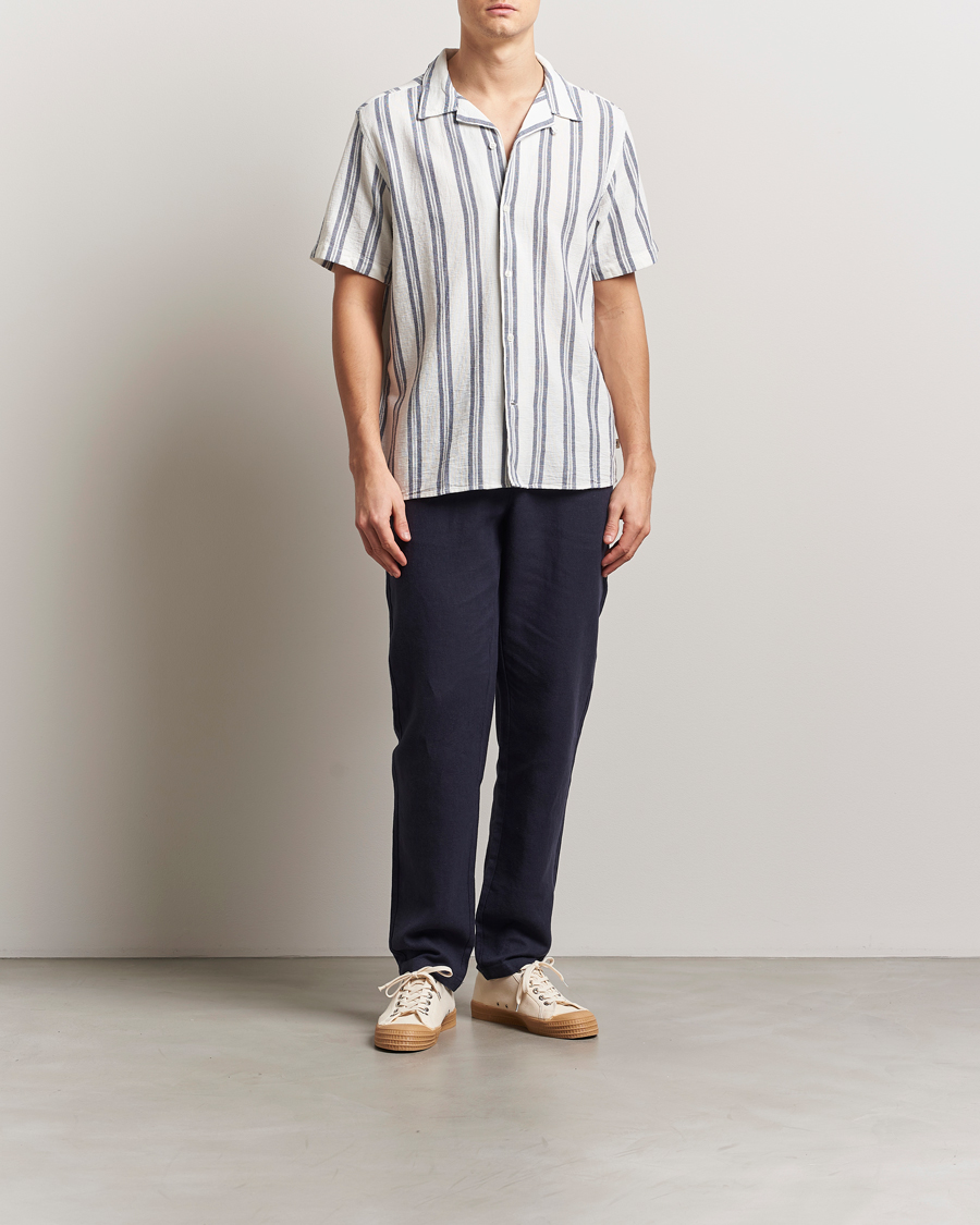 Hombres | Camisas | KnowledgeCotton Apparel | Box Short Sleeve Stripe Shirt Blue