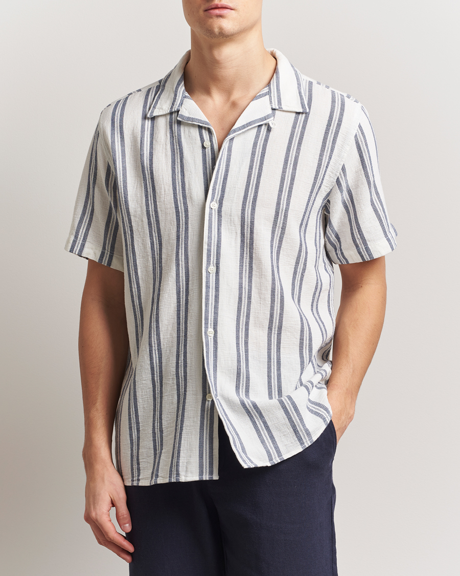 Hombres | Camisas | KnowledgeCotton Apparel | Box Short Sleeve Stripe Shirt Blue