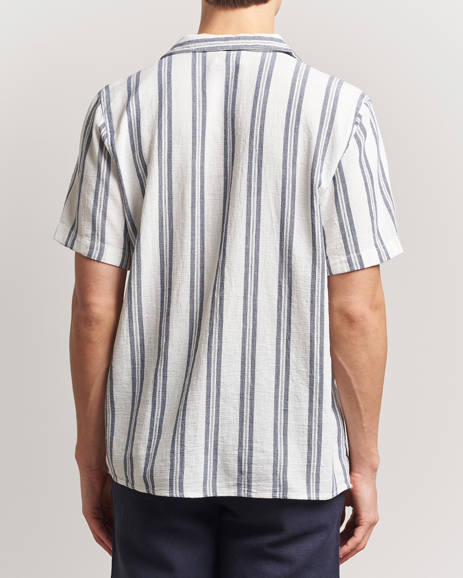 Hombres | Camisas | KnowledgeCotton Apparel | Box Short Sleeve Stripe Shirt Blue