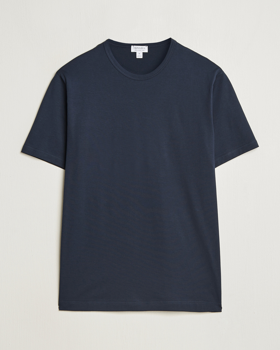 Hombres | Camisetas | Sunspel | Crew Neck Q82 Cotton T-Shirt Midnight Navy