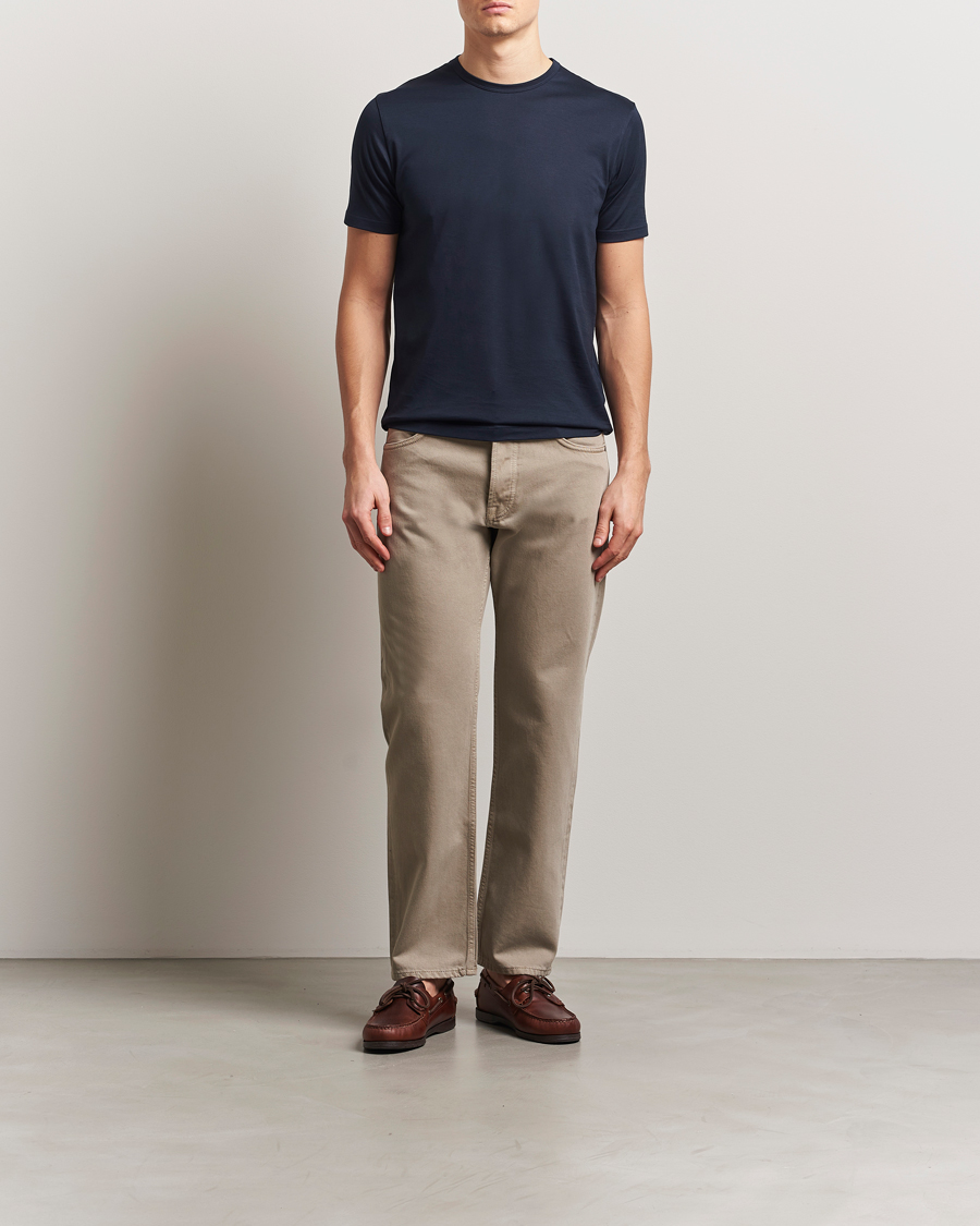 Hombres | Camisetas | Sunspel | Crew Neck Q82 Cotton T-Shirt Midnight Navy